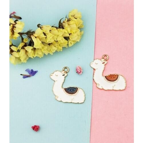 10pcs 28x30mm Lovely Enamel Alpaca Charms For Jewelry Making And Crafting Earrings Pendants Necklace Bracelet Dangle Gold Color