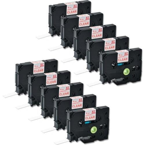 10Pcs 9mm red on clear tze122 Compatible Brother p-touch printers tze label Tape laminated ribbon Tze-122 tz122 tz-122 tze