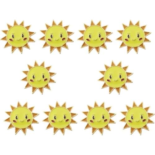10Pcs Cartoon Metal Brooch Vintage Sun With Smile Face Round Enamel Pins Adventure Camping Badges Shirt Lapel Pin Jewelry