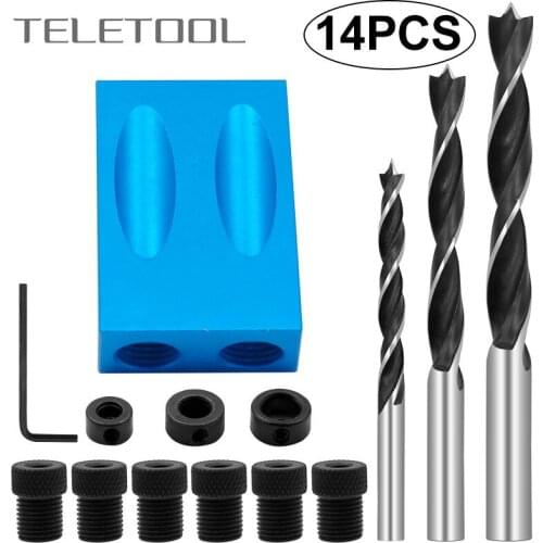 15 Degree Blue Oblique Hole Locator Angle Drilling Locator Aluminium Woodworking Drill Bits Jig Clamp Kit Guide Wood Hand Tools