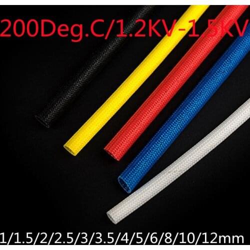 200Deg High Temperature Braided Soft Chemical Fiber Tubing Insulation Cable Sleeving Fiberglass Tube 1-12mm Diameter Multicolour