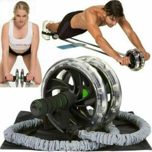 2020 2PC Double Wheels AB Roller Pull Rope Waist Abdominal Slimming Equipment Fitness