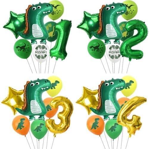 7pcs Dinosaur Party Balloon Dinosaur Birthday Kids Party Foil Number Balloons Jungle Birthday Party Decorations