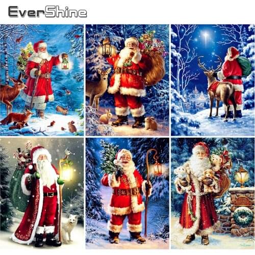 EverShine Full Square Diamond Embroidery Christmas Santa Diamond Painting Winter Rhinestones Mosaic Deer Decor For Home