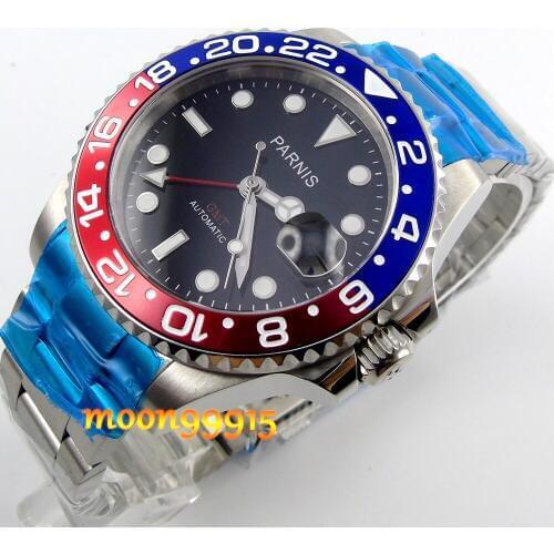 40mm parnis blue/red bezel GMT sapphire automatic mens watch