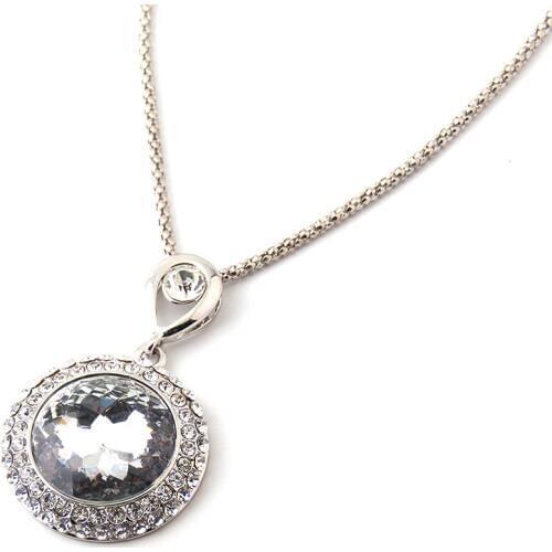 Free Shipping New Arrive Glass Crystal Alloy Disc Pendant Necklace for Women Jewelry