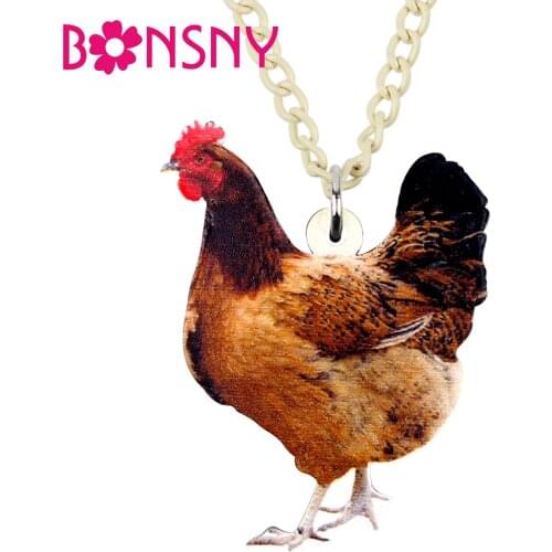 Bonsny Acrylic Anime Chicken Hen Necklace Pendant Choker Collare Chain Farm Animal Jewelry For Women Girls Teens Gift Bijoux New