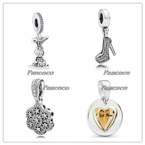 925 Sterling Silver Bead Charm Crystallised Floral Necklace Pendant Beads Fit Pandora Bracelet & Necklace Jewelry