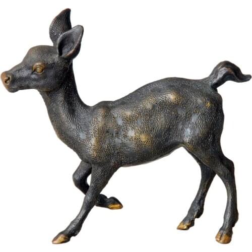 Bronze Statue Deer Feng Shui Wildlife Brass Sculptures Art Office Desktop Decor Ornament
