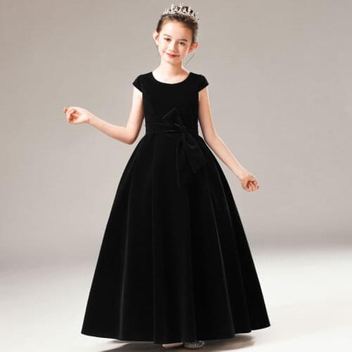 Black velvet evening dress Childrens small host dress Princess Dress Girls' Piano Costume Orchestra vocal performance dress