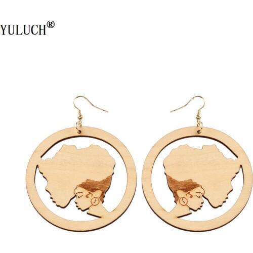 Natural Africa Indian Wood Earrings DIY Hollow Africa Woman Wooden Earrings Dangle Wooden Earrings For Girls Party