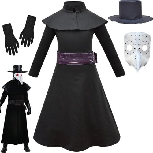 Kids Plague Doctor Costume for Boys Girls Dress Mask Medieval Steampunk Plague Doctor Bird Punk Halloween Cosplay Costume C79C48