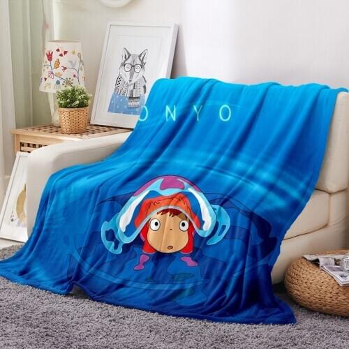 2021 3D Anime Blanket Ponyo On The Cliff Flannel Soft Warm Blanket Cute Kids Bedding Bed Cover For Sofa Bed Couch Travel Office