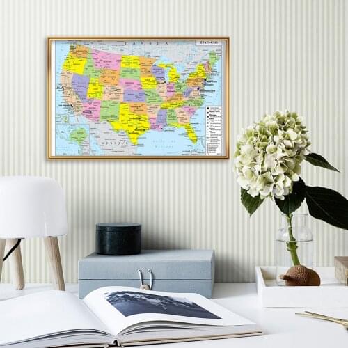 59*42cm The United States Political Map In French Wall Art Poster Canvas Painting Travel School Supplies Living Room Home Decor