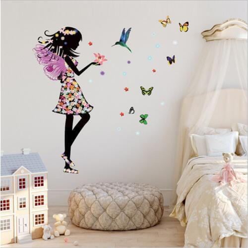 Beautiful Butterfly Elf Girl Bird Arts Wall Sticker For Kids Rooms Home Decor Wall Decal Baby Bedroom Wall
