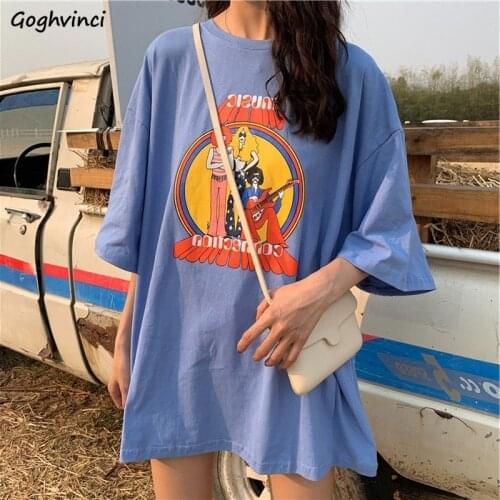Summer T-shirts Half Sleeve Tees Women Long Style Korean Style Casual O-neck Printed Fashion Loose Oversize Breathable Ulzzang