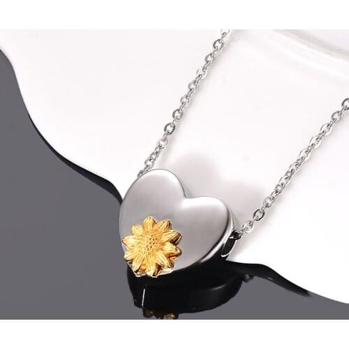 Daisy Sunflower Urn Necklace For Ashes Stainless Steel Cremation Heart Memorial Ash Pendant Jewelry Keepsake Dropshipping