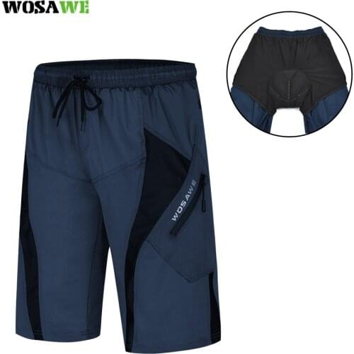 WOSAWE Mens 3D Gel Padded Cycling Shorts Loose Fit Road Bike Shorts Outdoor Downhill Reflective Riding Trousers Ropa Ciclismo
