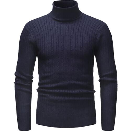2020 Male Knitting Sweater Man High Lead Sweater Keep Warm Long Sleeve Turtleneck Solid Color Regular Sweater