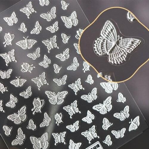 Nail Sticker Engraved Butterfly Shape Mini Pretty Pink Color Butterfly Shape Charm Decals Decorations for Manicure