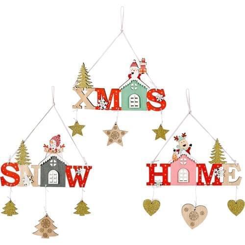 Wooden Christmas Decoration Wall Hanging Christmas Tree Pendants Snow Home Wood Craft Xmas Tree Ornament Christmas Party classic