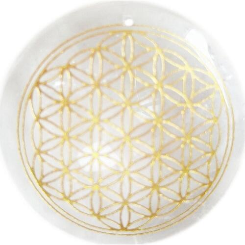 Natural Clear Quartz Stone Rock Crystal Amulets Carved Flower of Life Reiki Healing Palm Stones Jewelry Pendants with Hole 1pc