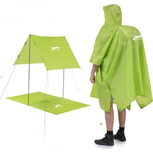 Rain Jacket Waterproof 3 in 1 Multifunction Raincoat 210T 20D Canopy Rainwear Camping Mat Windbreaker Bike Poncho