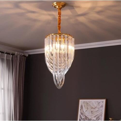 New fashion light luxury chandelier American restaurant led hanging lamp Nordic gold metal e14 holder art glass tube chandeliers