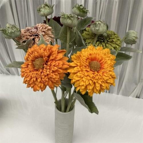 One Several Layers Silk Sunflower 2 Heads Simulation Melaleuca Helianthus Annuus for Wedding Centerpieces Home Floral Decoration
