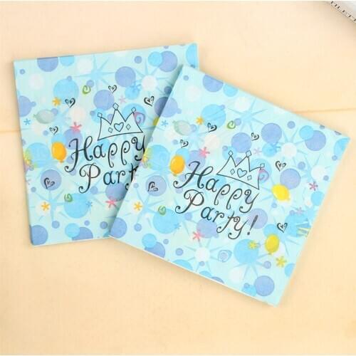 20 Pc/Pack Girl Boy Pink Blue Disposable Napkins Lette Crown Baby Shower Gender Reveal Birthday Baptism Party Supplies 13*13Inch