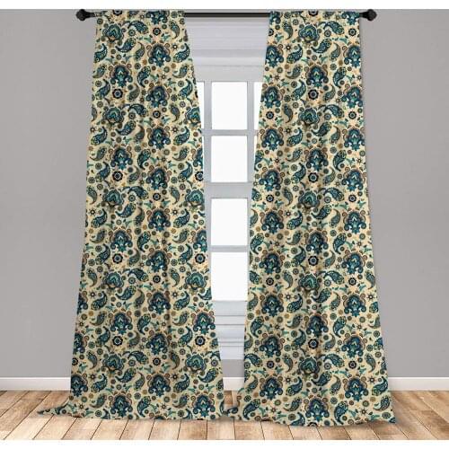 Paisley Window Curtains Colorful Vintage Floral Teardrop Oriental Paisley Retro Design Window Drapes with Rod Pocket