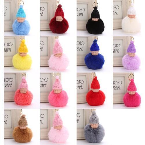 Pompom Rabbit Fur Ball Pendant Rope Plush Doll Toys Cute Sleeping Baby Doll Plush Toy Decor Gift Toy Bag Pendant Toy G0157