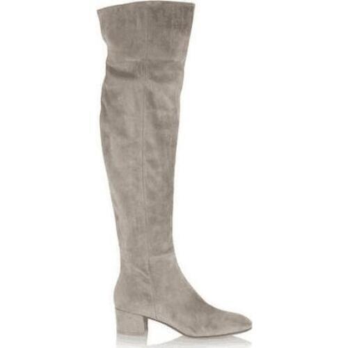 Newest Grey Suede Leather Round Toe Flat Over The Knee Boots High Quality Women Flat Winter Long Boot Size 42 botas mujer