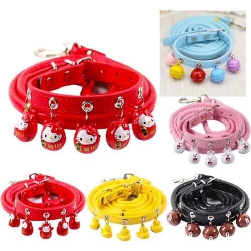 Pet Collar Traction Rope, Small Medium Cats and Dogs Bell Collar Soft Leather Traction Rope Dog Harness Leash Set Pet Supplies