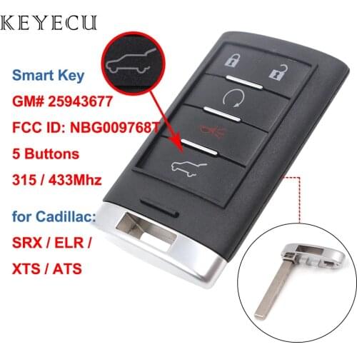 Keyecu Keyless Smart Remote Key 5 Buttons 315 / 433Mhz for Cadillac SRX XTS ATS ELR 2010 2011 2012 2013 2014 2015 NBG009768T
