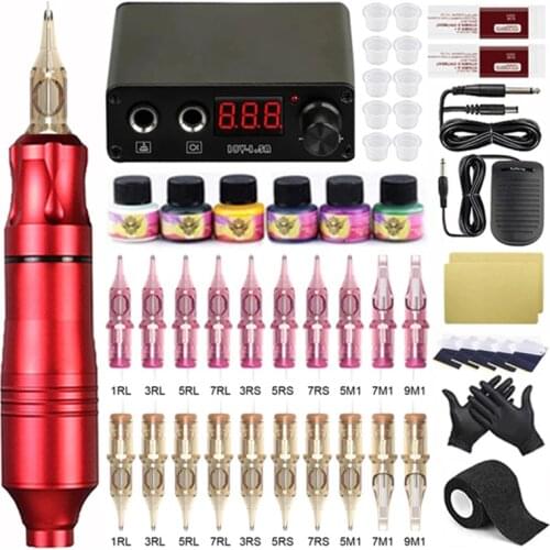 Complete Tattoo Kits Professional Permanent Makeup Rotary Tattoo Machine Set Rotary Tattoo Machine with Cartridges Needles Sets