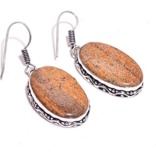 Picture Jaspers Silver Overlay on Copper Earrings, 45 mm , E4385