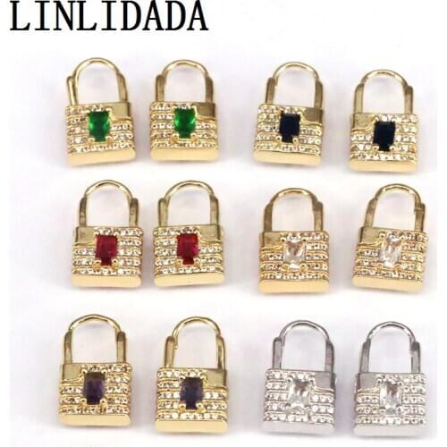 5Pair Top Quality Gold Color Trendy Crystal Zirconia Lock Hoop Earrings For Women Girl Jewelry