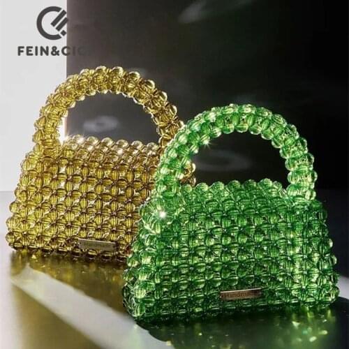 Bead bag Pearl bag designer brand Clear Acrylic crystal stone box totes handbag women сумка из бусин party small bucket purse