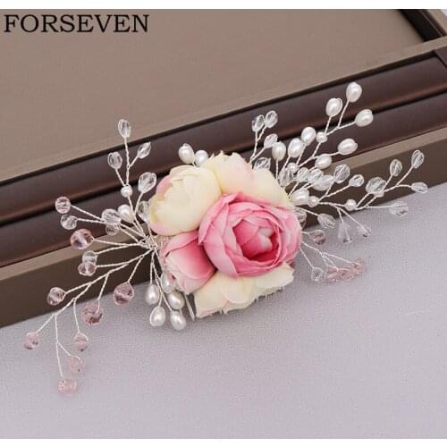 Wedding Hair Accessories Tiara Flower Bridal Hair Comb Headpiece Handmade Pearl Wedding Hair Combs Bridal Hair Ornaments Jewelry