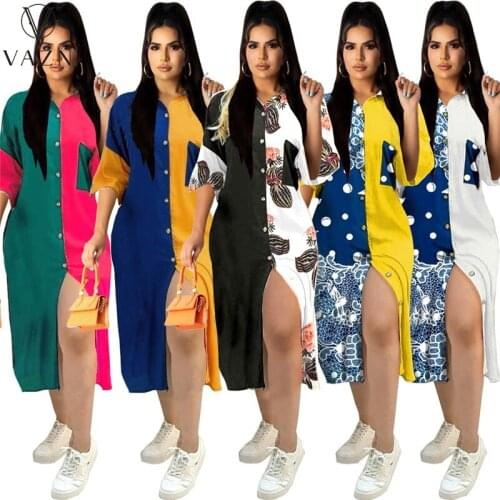 VAZN Age reduction V-neck Beach Wind Print Vestido Short Sleeve Young Dress Mature Fashion Dress