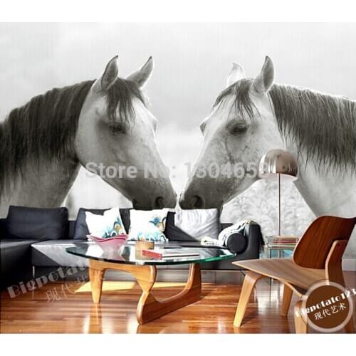 Custom photo wallpaper black and white horse for the living room bedroom TV background wall vinyl wallpaper Papel de parede