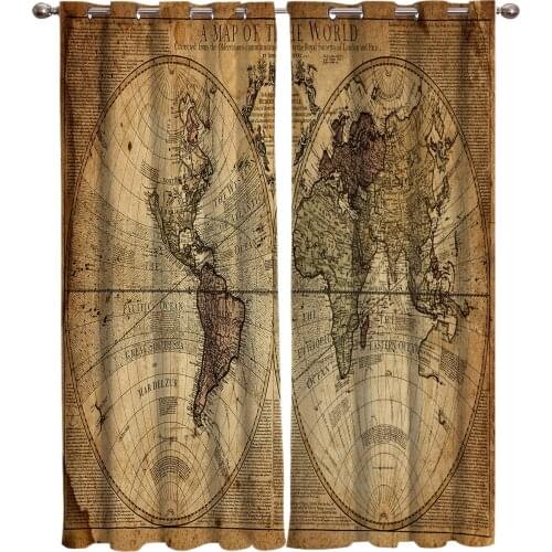 World Map Vintage Nautical Ancient Window Curtains Living Room Bathroom Kitchen Indoor Drapes Decor Window Treatment Ideas