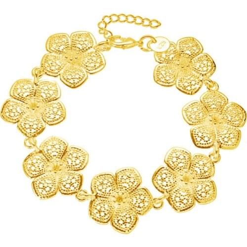 Vintage Chinese Redbud Hollow Camellia Golden White Flower Alloy Fashion Delacate Charm Bracelets For Women