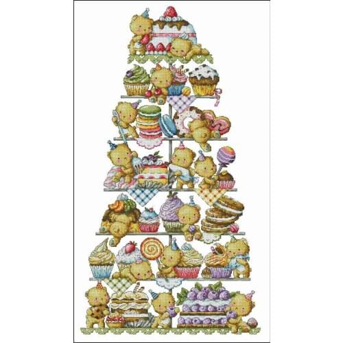 Hot Embroidery Seven Story Tower of Bear Cake Counted Cross Stitch How to with 100% Cotton Floss & Free Shipping for Wall Decor