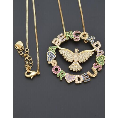 High Quality 925 Sterling Silver White Gold Necklace With Heart Letter Circle Eagle Set With CZ Pendant Necklace