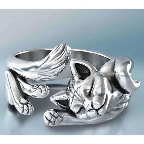 Cute Fortune Cat Shape Women Opening Rings Silver Color Dance Party Finger Ring Delicate Girl Gift New Fashion Jewelry