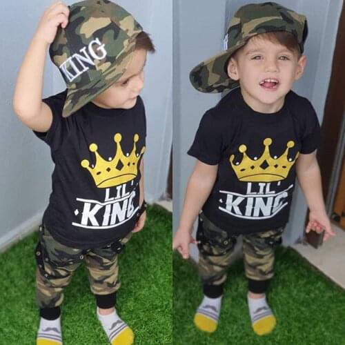 2PCS Toddler Kids Baby Boy Clothes Short Sleeve T-Shirt Tops Camouflage Pants Outfits