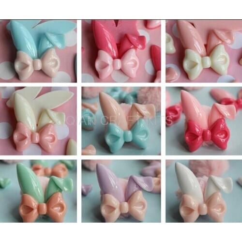 200pcs Wholesale DIY Multicolor Flatback Resin Cameo Cabochons For Jewelry Decoration 25mm Assorted Bunny Head Kawaii Rabbit