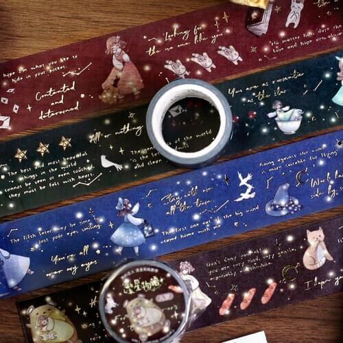 30mm*3m Starry Story Series Washi Tape Dream Girl Journal Decorative Collage Hot Stamping Tape School Stationery Accessories